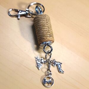 DOG Wine Cork Key Chain - Purse charm - Upcycled silvertone